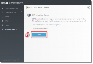 Scan and computer with ESET Poweliks Cleaner