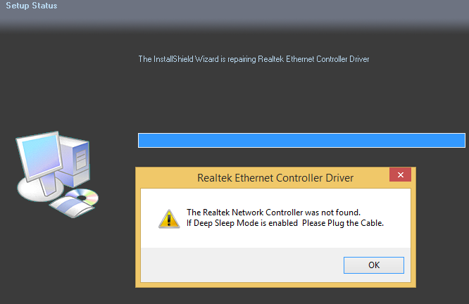 the realtek network controller was not found asus